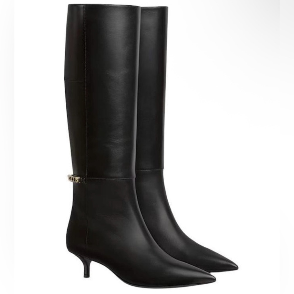 Gucci Signoria Black Leather Knee-High Boots 4.5cm 794392